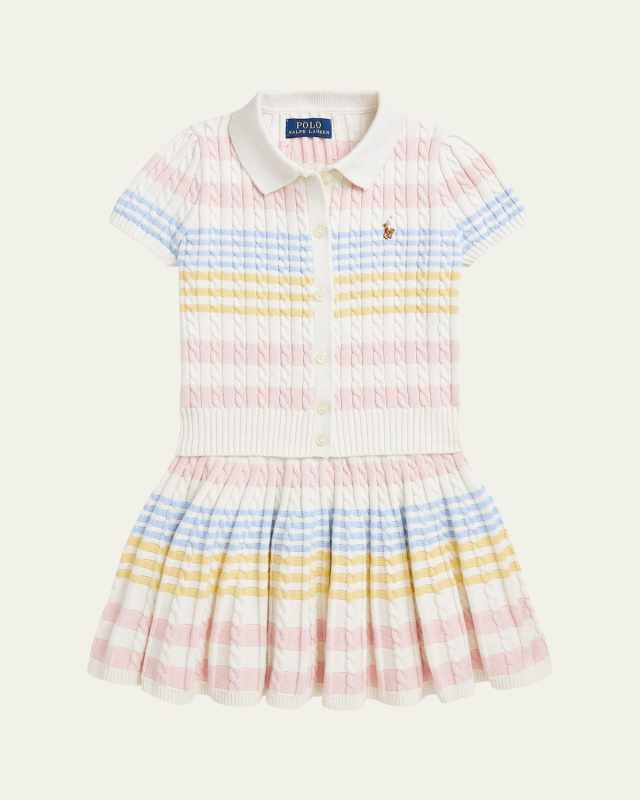 Girl's Two-Piece Stripe Cardigan and Skirt Set, Size 2-